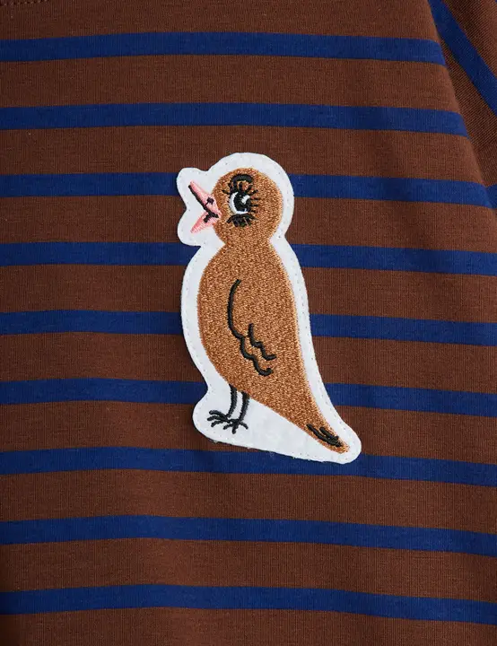 Stripe bird patch long sleeve T-shirt 