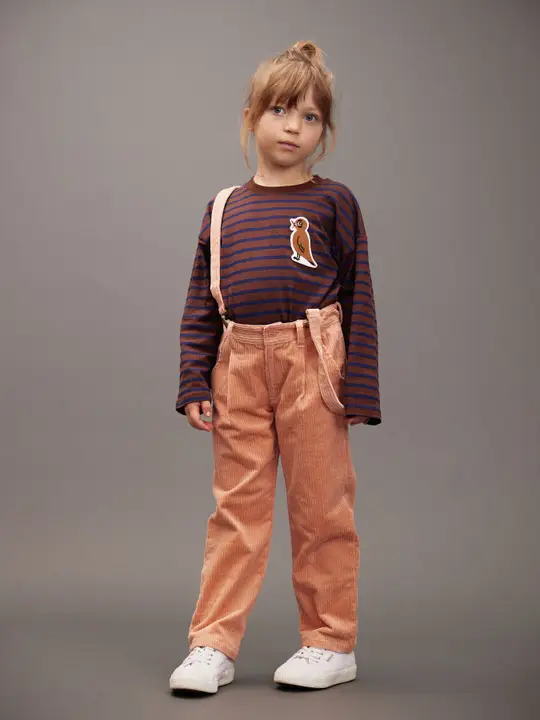 Stripe bird patch long sleeve T-shirt 