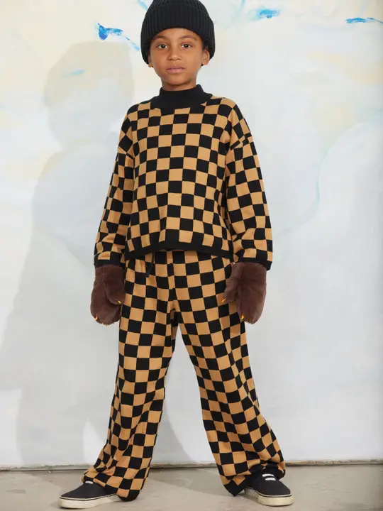 Chess check knitted sweater Brown | Mini Rodini | Mini Rodini