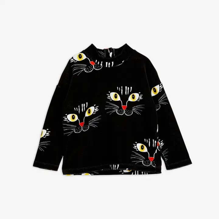 Cat Face Velour Sweatshirt