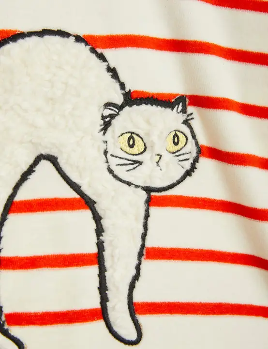 Angry Cat Embroidered Velour Sweatshirt
