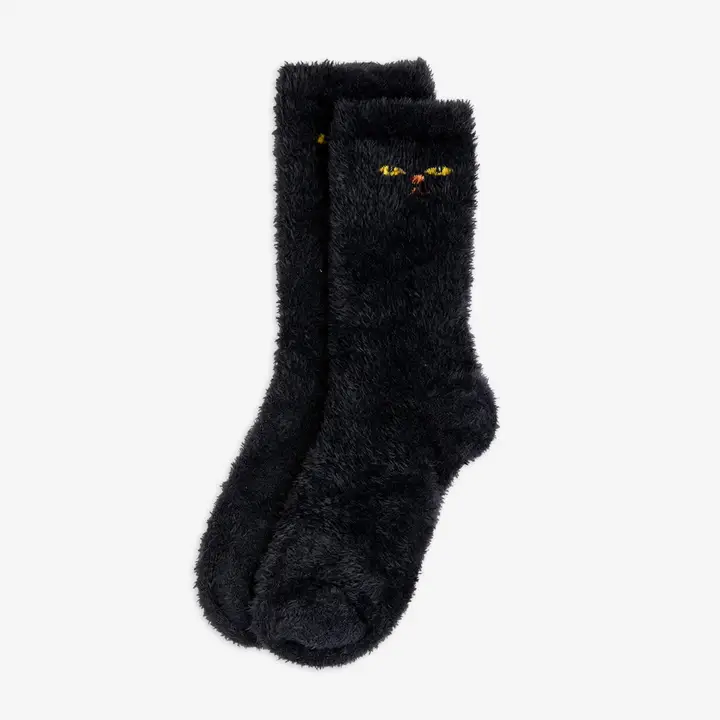 Cat Eyes Fuzzy Socks Black