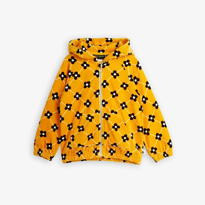 Flower check velour zip hoodie