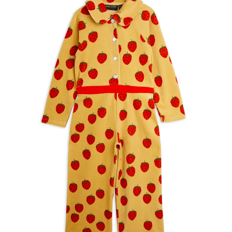 Strawberries Velour Jumpsuit Beige