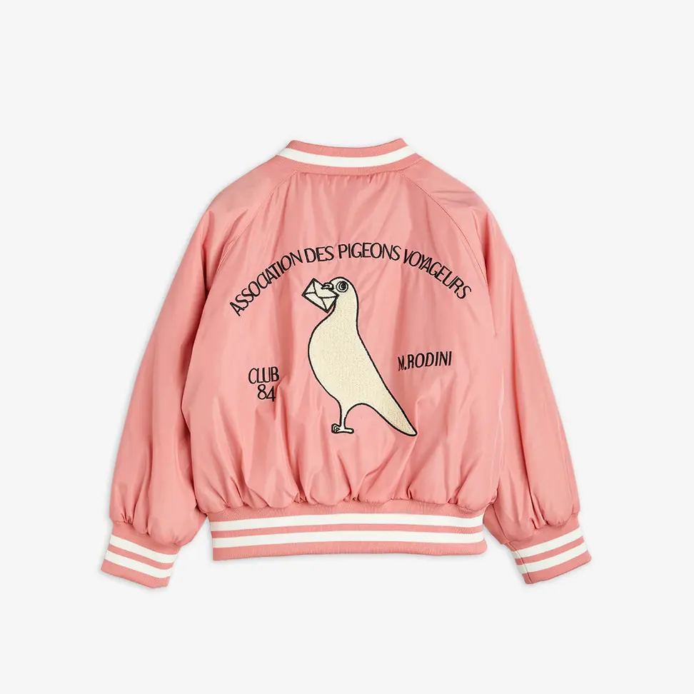 Pigeons Embroidered Baseball Jacket Pink-image-2