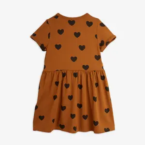 Brown kids dress with Hearts print made in soft TENCEL™ Lyocell with stretch for comfort.-image-1