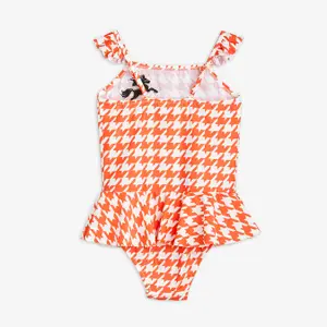 Houndstooth Horse UV Swimsuit With Skirt-image-1