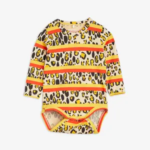 Leopard Stripe Long Sleeve Bodysuit Beige-image-0