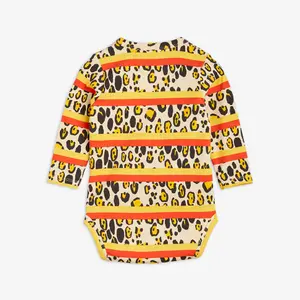 Leopard Stripe Long Sleeve Bodysuit Beige-image-1