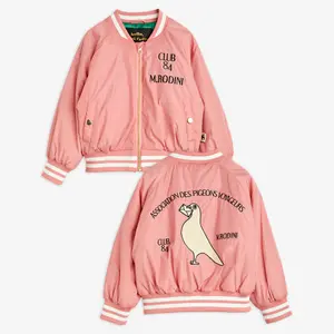 Pigeons Embroidered Baseball Jacket Pink-image-1