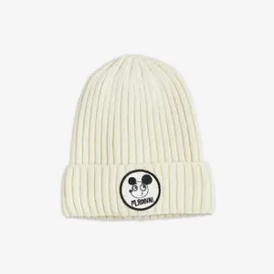 Stickad Beanie i Ull vit-image-0